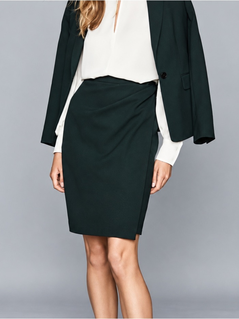 Reiss Ginnie Green Faux Wrap Midi Pencil Skirt